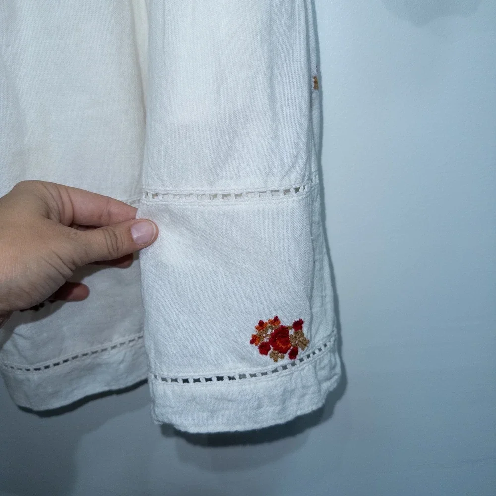 Free People‎ Ivory White Counting Daisies Embroidered Mini Dress Medium